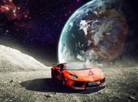 bat lambo driving on moon 