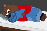 bobo crying in bed hugging blanket 