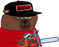 bobo holding chainsaw 