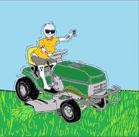 boomer mows grass 