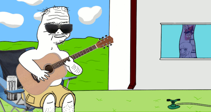 boomer strumming on guitar 
