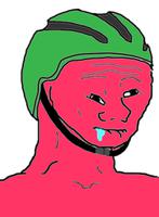 brainlet red with green bike helmet 
