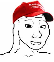 brainlet wearing maga hat cross eyed 