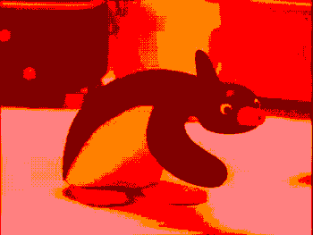 penguin meme walking angrily red background 
