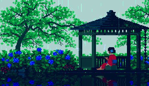 relaxing japanese raining bit art 