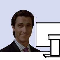 bateman smiling at computer 