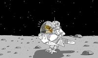 bird in spacesuit on moon 