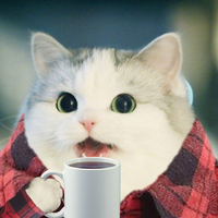 comfy cat drinking coffee 