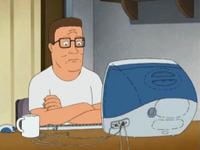 hank hill confused in front of computer 