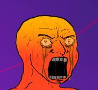 orange wojak screaming purple background 