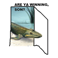 prehistoric fish asks are ya winning son 