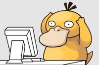 psyduck confused sitting at computer 