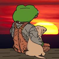 pepe and dog watch sunset 