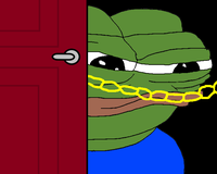 pepe angry behind cracked door 