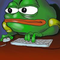 pepe angry on computer 