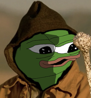 pepe apu holding staff wearing hood 