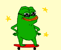 pepe badly drawn riding skateboard 