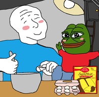 pepe blushing cooking with wojak 