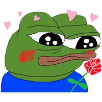 pepe blushing holding rose 