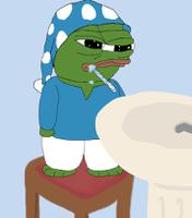 pepe brushing teeth at sink 