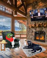 pepe comfy in mansion with dog 