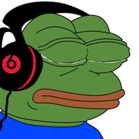 pepe crying closed eyes wearing beats 