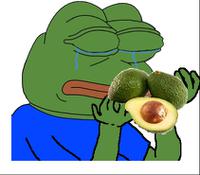 pepe crying holding avocados 