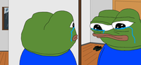 pepe crying looking in mirror 