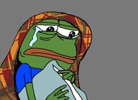 pepe crying under blanket 