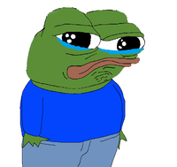 pepe crying with hands near pockets 
