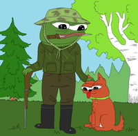 pepe dog hiking woods 