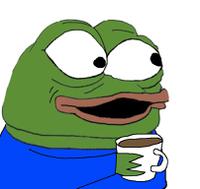 pepe drinking coffee excited big eyes 