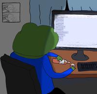 pepe drinks computer 