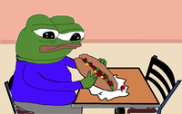 pepe eating large sub sandwhich 