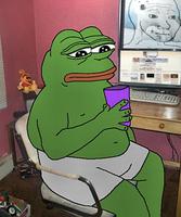 pepe fat purple cup on computer 