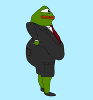 pepe fat wearing suit sideview 