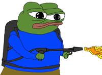 pepe flamethrower blue shirt 