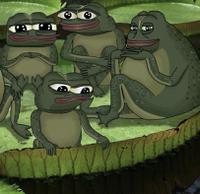 pepe frogs hanging out on leafpad 