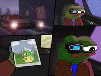 pepe future cyborg in flying car sad remembers childhood 