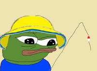 pepe going fishing with yellow hat 