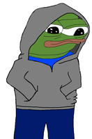 pepe hands in hoodie pocket 