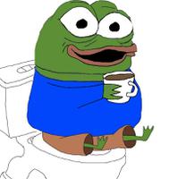 pepe happy drinking coffee on toilet 