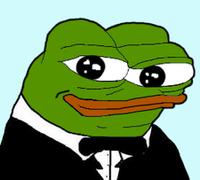 pepe happy wearing fancy tuxedo 