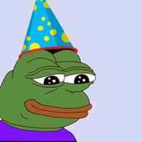 pepe happy with blue party hat 