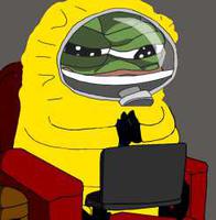 pepe hazmat suit on computer 