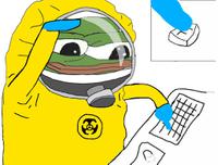 pepe hazmat suit presses keyboard 