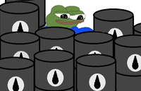 pepe hiding behind oil drums 