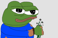 pepe holding dug up flowers 