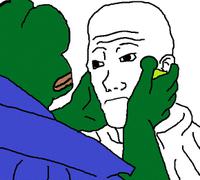 pepe holds wojak head 