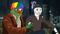 pepe honkler hangs out with doomer wojak 